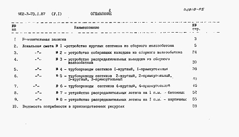 Состав альбома. Типовой проект 902-3-73.1.87Альбом 5 Сметы Часть 1 Сооружения из сборных железобетонных элементов