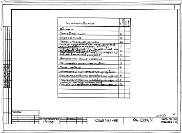 Состав альбома. Типовой проект 94-094/1.2Альбом 3 Часть 01 Архитектурно-строительные чертежи ниже отм.0.000 Раздел 01-2 Здание с подвалом для обычных условий строительства