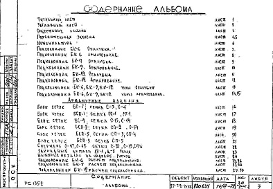 Состав альбома. Шифр РС 1352-72Альбом 1 Рабочие чертежи 