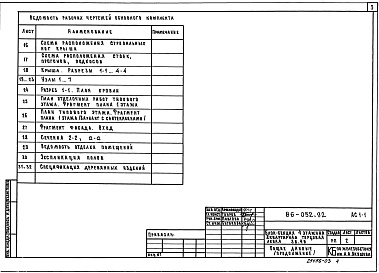 Состав альбома. Типовой проект 86-052.92 Альбом 3 Архитектурно-строительные решения выше отм. 0.000 АС.1-1