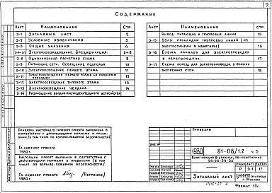 Состав альбома. Типовой проект 81-08/1.2Альбом 7 Электрооборудование. Часть 5