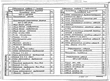 Состав альбома. Типовой проект 407-3-597.91Альбом 1 Общая пояснительная записка. Архитектурно-строительные решения. Отопление и вентиляция. Электротехнические решения
