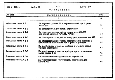 Состав альбома. Типовой проект 902-2-394.86Альбом 8 Сметы. Части 1 и 2     