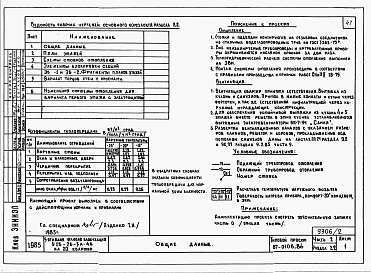 Состав альбома. Типовой проект 87-0106.86Альбом 2 Части 1,2,3,4,5,6 Архитектурно-строительные чертежи, отопление и вентиляция, водоснабжение и канализация, газоснабжение, электрооборудование, устройства связи выше отм.0.000