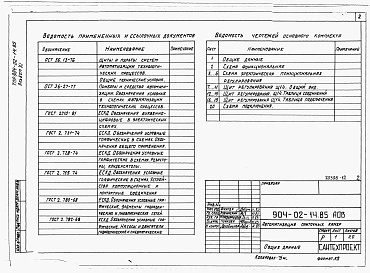 Состав альбома. Типовой проект 904-02-14.85Альбом 11 Приточная вентиляционная камера прямоточная с двумя секциями воздухонагревателя и секцией орошения. Регулирование температуры приточного воздуха с ограничением расхода тепла на вентиляцию. Электрическая система регулирования
