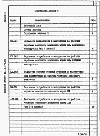 Состав альбома. Типовой проект 411-2-176.86Альбом 9  Ведомости потребности в материалах.      