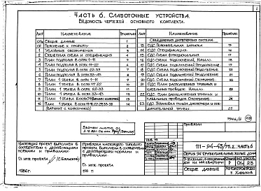 Состав альбома. Типовой проект 111-94-43/75.2Альбом 10 Часть 6 Слаботочные устройства