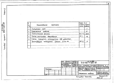 Состав альбома. Типовой проект 416-1-207.87Альбом 5 Проектная документация на перевод подсобного помещения для использования под ПРУ
