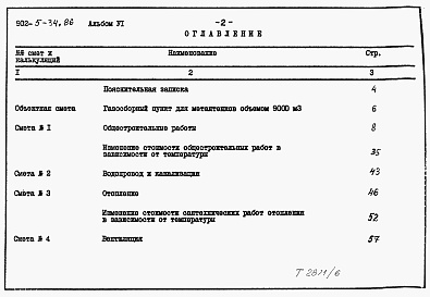Состав альбома. Типовой проект 902-5-34.86Альбом 6 Сметы    