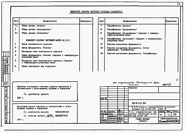 Состав альбома. Типовой проект 87-0143.86Альбом 1 Архитектурно-строительные решения ниже отм.0.000 АС.01-1. Архитектурно-строительные решения выше отм. 0.000 АС.1-1. Отопление и вентиляция ОВ.1-1 и ОВ.1-2