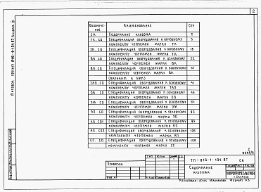 Состав альбома. Типовой проект 816-1-104.87Альбом 9 Спецификации оборудования (вариант программы -1)