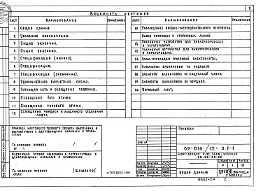 Состав альбома. Типовой проект 85-016/1.2 Альбом 8 Электроооборудование ниже и выше отметки 0.000. Без электроплит Э.1-1
