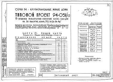 Состав альбома. Типовой проект 94-051/1.2Альбом 1 Общая часть Раздел 01-1 Общая характеристика проекта 