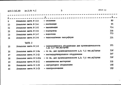 Состав альбома. Типовой проект 416-1-141.83Альбом 10 Часть 1. Сметы