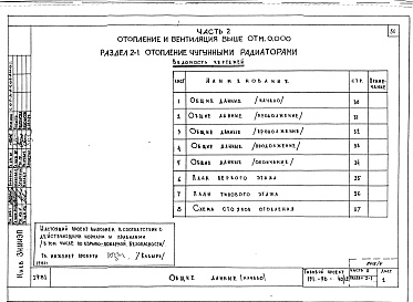 Состав альбома. Типовой проект 151-96-40/1.2Альбом 4 Часть 1 Архитектурно-строительные чертежи выше отм.0.000. Часть 2 Отопление и вентиляция выше отм.0.000 Раздел 2-4 Отопление СРТ с конвекторами &quot;Комфорт-20&quot;. Часть 3 Водоснабжение и канализация выше отм.0.000. Часть 4 Газоснабжение. Час