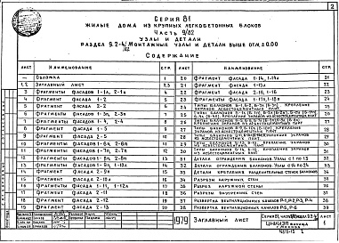 Состав альбома. Типовой проект 81-05/1.2Часть 9/82 Раздел 9.2-4/82  Узлы и детали. Монтажные узлы и детали выше отм. 0.000. 