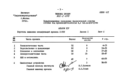 Состав альбома. Типовой проект 902-2-259Альбом 14 Заказные спецификации  