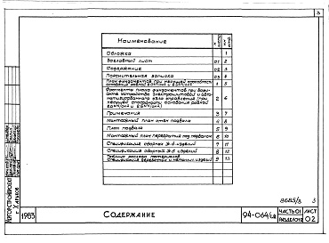 Состав альбома. Типовой проект 94-064/1.2Альбом 4 Часть 01 Архитектурно-строительные чертежи ниже отм.0.000 Раздел 01-2 Здание с подвалом для обычных условий строительства 