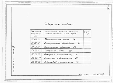 Состав альбома. Типовой проект 401-12-19.84Альбом 4 Технологические, электротехнические и сантехнические чертежи. Спецификации оборудования.     