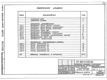 Состав альбома. Типовой проект 907-2-252.84Альбом 2 Фундамент