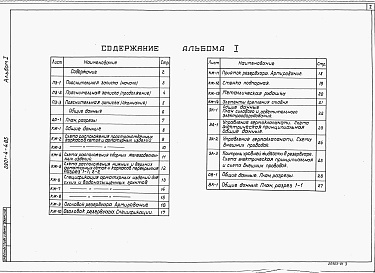 Состав альбома. Типовой проект 0901-4-4.85Альбом 1 Пояснительная записка, архитектурно-строительные решения, конструкции железобетонные, отопление и вентиляция, водопровод и канализация, электротехническая часть, электроавтоматика.     