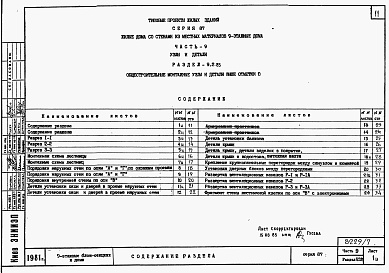 Состав альбома. Типовой проект 87-019/75.2Альбом 8 Часть 9 разделы 9.1.85, 9.2.85, 9.3 Узлы и детали