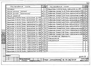 Состав альбома. Типовой проект 111-94-124.87Альбом 6 Часть 2 Отопление и вентиляция выше отм.2.800 Раздел 2-0 Рассчетные таблицы для системы отопления