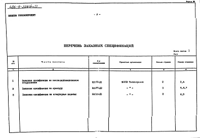 Состав альбома. Типовой проект 406-9-228Альбом 4 Часть 1 Заказные спецификации
