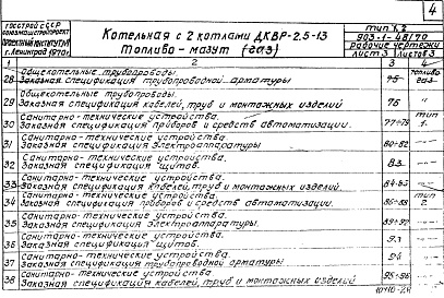 Состав альбома. Типовой проект 903-1-48/70Альбом 21 Типы 1,2. Автоматизация и контроль. Спецификация на оборудование, изделия и материалы