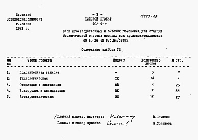 Состав альбома. Типовой проект 902-9-4Альбом 8 Заказные спецификации