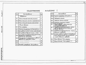 Состав альбома. Типовой проект 0901-4-5.85Альбом 1 Пояснительная записка, архитектурно-строительные решения, конструкции железобетонные, отопление и вентиляция, водопровод и канализация, электротехническая часть, электроавтоматика.     