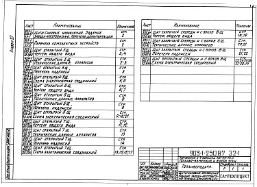 Состав альбома. Типовой проект 903-1-250.87Альбом 27  Задание заводу-изготовителю на щиты силовые 