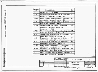 Состав альбома. Типовой проект 816-1-104.87Альбом 10 Спецификации оборудования (вариант программы -2)