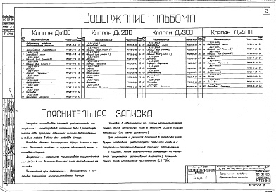 Состав альбома. Серия ВС-02-29 Клапаны Выпуск 5 Клапан запорный на Ру 2,5 ; Ду 100,200,300,400 мм. Литое исполнение  
