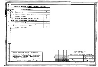 Состав альбома. Типовой проект 501-05-89.87Альбом 4 Схемы статива АУМ-86-П    