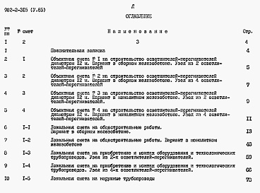 Состав альбома. Типовой проект 902-2-315Альбом 5 Сметы