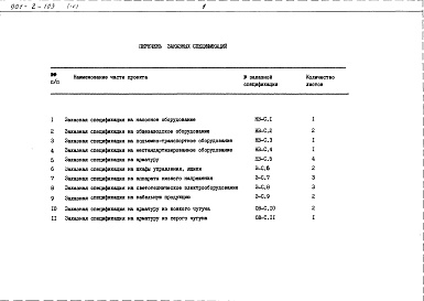 Состав альбома. Типовой проект 901-2-103Альбом 4 Заказные спецификации.