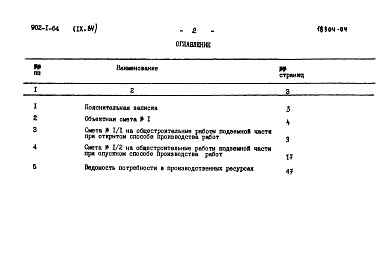 Состав альбома. Типовой проект 902-1-64Альбом 9.84 Сметы. Подземная часть