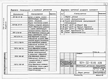 Состав альбома. Типовой проект 904-02-16.85Альбом 12 Кондиционер с рециркуляцией, воздухонагревателем первого подогрева и воздухонагревателем второго подогрева.      Электрическая система регулирования      /КТЦ2-125...КТЦ2-250/      