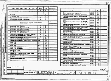 Состав альбома. Типовой проект 143-000-168Альбом 1 Архитетктурно-строительные, санитарно-технические и электротехнические чертежи