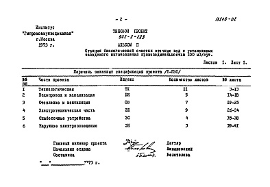 Состав альбома. Типовой проект 902-2-223Альбом 2 Заказные спецификации    
