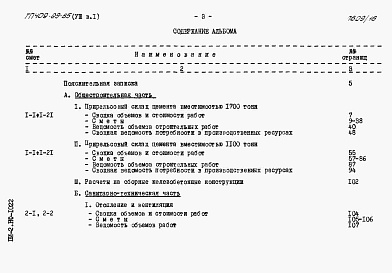 Состав альбома. Типовой проект 409-29-65Альбом 8 Сметы к архитектурно-строительной и санитарно-технической частям ВЫПУСК 1 Инвентарный вариант / в металле /