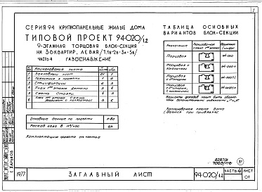 Состав альбома. Типовой проект 94-020/1.2Альбом 5 Часть 01 Архитектурно-строительные чертежи выше отм.0.000.  Часть 2 Отопление и вентиляция Раздел 2-1 С радиаторами и конвекторами. Часть 3 Водопровод и канализация. Часть 4 Газоснабжение. Часть 5 Электрооборудование. Часть 6 Слаботочны