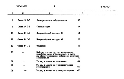 Состав альбома. Типовой проект 902-2-339Альбом 4 Сметы