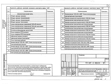 Состав альбома. Типовой проект 407-3-663.03Альбом 2 Электротехническая часть с оборудованием на переменном оперативном токе и РзиА на релейно-контактных схемах