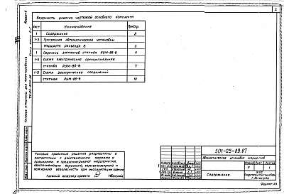 Состав альбома. Типовой проект 501-05-89.87Альбом 6 Схемы статива АУМ-86-В     