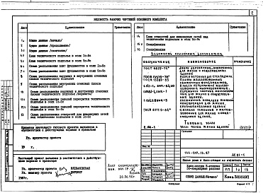 Состав альбома. Типовой проект 144-019.13.87Альбом 2 АС.01-1 Архитектурно-строительные решения ниже отм. 0.000