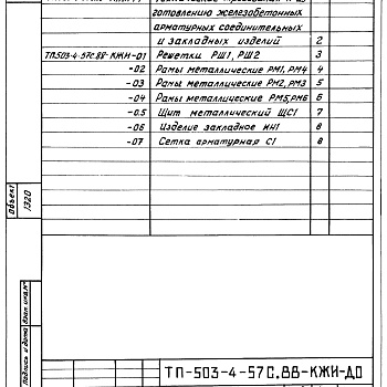 Состав фльбома. Типовой проект 503-4-57с.88Альбом 5 Стальные арматурные и закладные изделия    