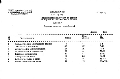 Состав альбома. Типовой проект 264-13-91Альбом 5 Заказные спецификации