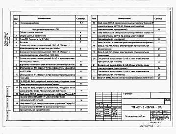 Состав альбома. Типовой проект 407-3-667.04Альбом 2 Электротехническая часть. Электросиловое оборудование. Электромонтажные конструкции     